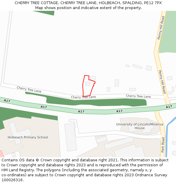 CHERRY TREE COTTAGE, CHERRY TREE LANE, HOLBEACH, SPALDING, PE12 7PX: Location map and indicative extent of plot