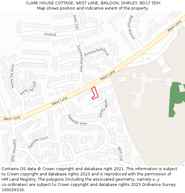 CLARK HOUSE COTTAGE, WEST LANE, BAILDON, SHIPLEY, BD17 5DH: Location map and indicative extent of plot