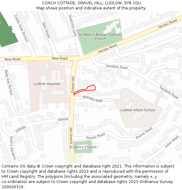 COACH COTTAGE, GRAVEL HILL, LUDLOW, SY8 1QU: Location map and indicative extent of plot