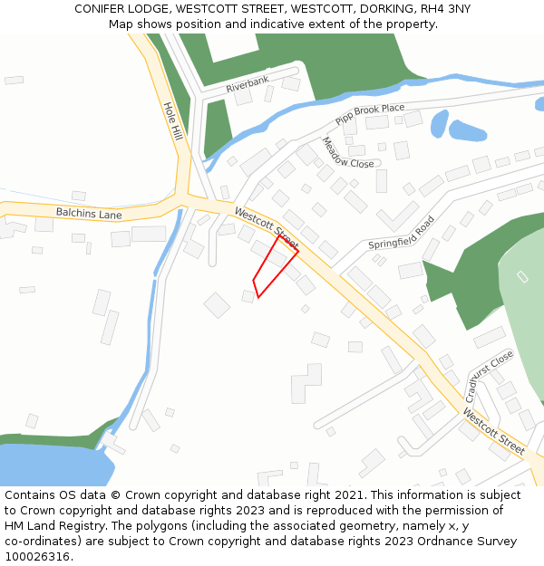 CONIFER LODGE, WESTCOTT STREET, WESTCOTT, DORKING, RH4 3NY: Location map and indicative extent of plot