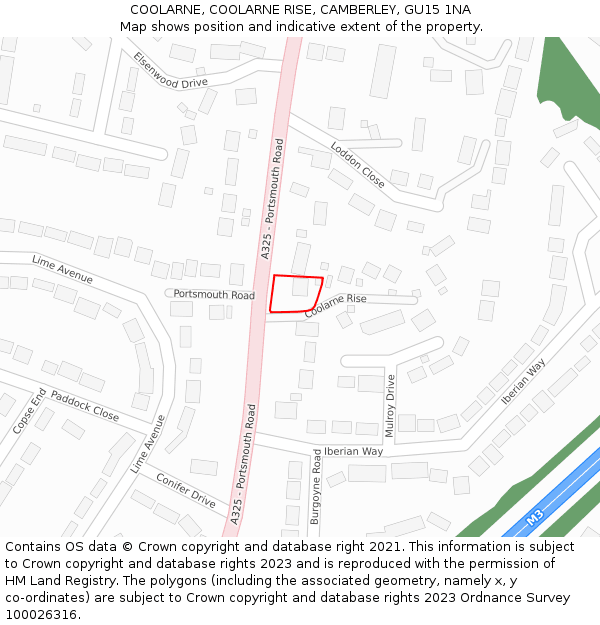 COOLARNE, COOLARNE RISE, CAMBERLEY, GU15 1NA: Location map and indicative extent of plot