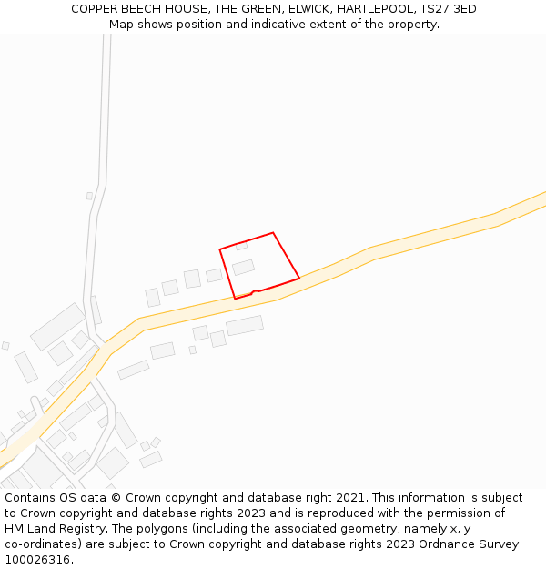 COPPER BEECH HOUSE, THE GREEN, ELWICK, HARTLEPOOL, TS27 3ED: Location map and indicative extent of plot