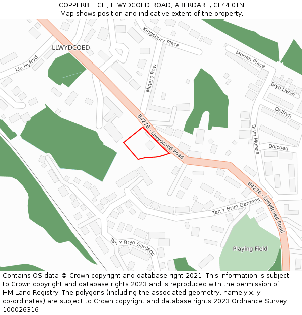 COPPERBEECH, LLWYDCOED ROAD, ABERDARE, CF44 0TN: Location map and indicative extent of plot