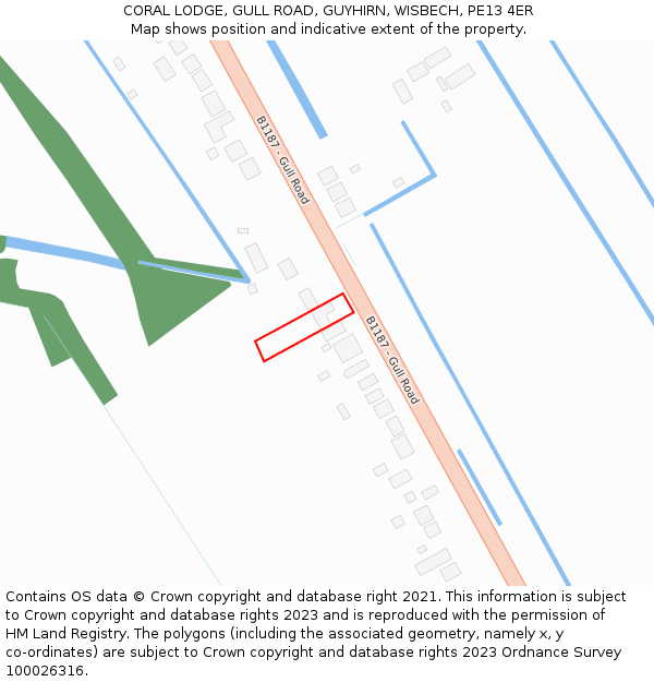 CORAL LODGE, GULL ROAD, GUYHIRN, WISBECH, PE13 4ER: Location map and indicative extent of plot