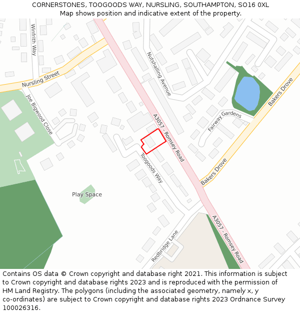 CORNERSTONES, TOOGOODS WAY, NURSLING, SOUTHAMPTON, SO16 0XL: Location map and indicative extent of plot