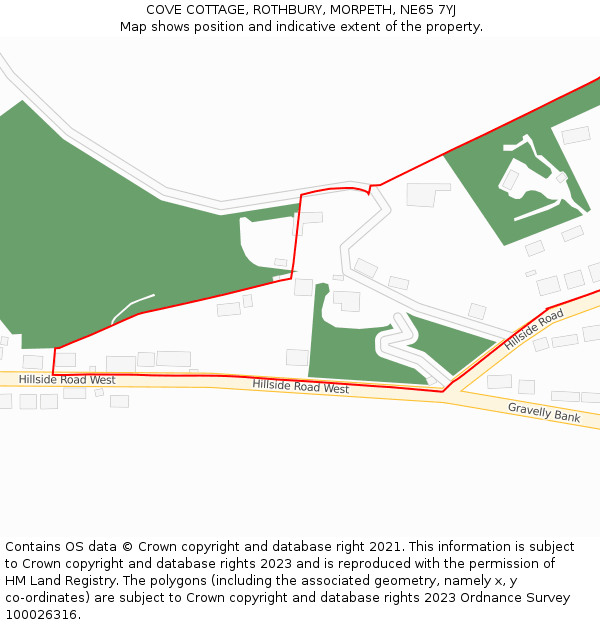 COVE COTTAGE, ROTHBURY, MORPETH, NE65 7YJ: Location map and indicative extent of plot