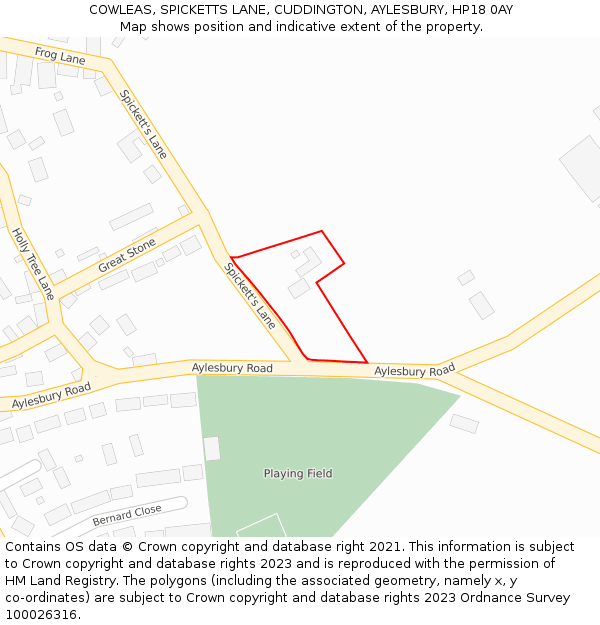 COWLEAS, SPICKETTS LANE, CUDDINGTON, AYLESBURY, HP18 0AY: Location map and indicative extent of plot