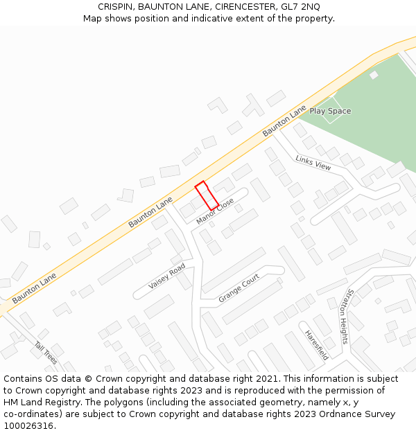 CRISPIN, BAUNTON LANE, CIRENCESTER, GL7 2NQ: Location map and indicative extent of plot