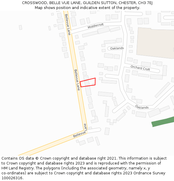 CROSSWOOD, BELLE VUE LANE, GUILDEN SUTTON, CHESTER, CH3 7EJ: Location map and indicative extent of plot