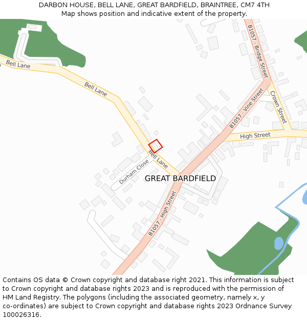 DARBON HOUSE, BELL LANE, GREAT BARDFIELD, BRAINTREE, CM7 4TH: Location map and indicative extent of plot