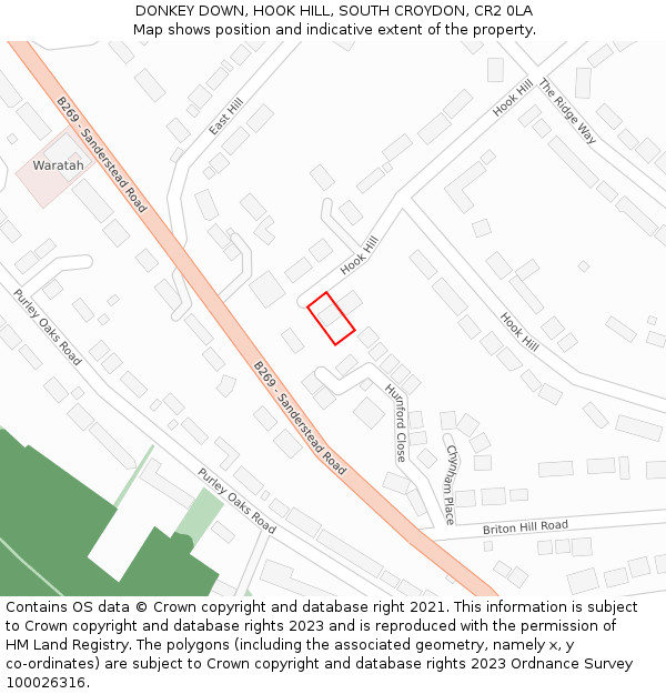 DONKEY DOWN, HOOK HILL, SOUTH CROYDON, CR2 0LA: Location map and indicative extent of plot