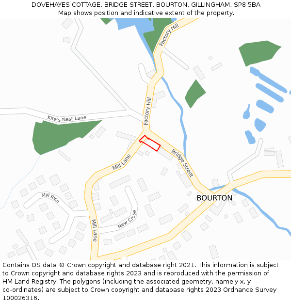 DOVEHAYES COTTAGE, BRIDGE STREET, BOURTON, GILLINGHAM, SP8 5BA: Location map and indicative extent of plot