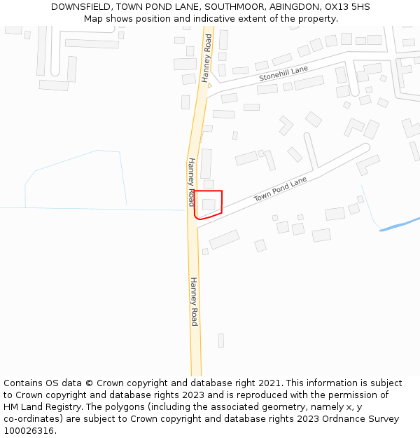 DOWNSFIELD, TOWN POND LANE, SOUTHMOOR, ABINGDON, OX13 5HS: Location map and indicative extent of plot