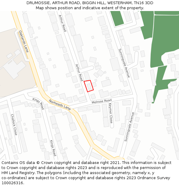 DRUMOSSIE, ARTHUR ROAD, BIGGIN HILL, WESTERHAM, TN16 3DD: Location map and indicative extent of plot