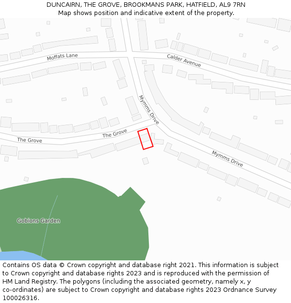 DUNCAIRN, THE GROVE, BROOKMANS PARK, HATFIELD, AL9 7RN: Location map and indicative extent of plot