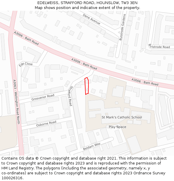 EDELWEISS, STRAFFORD ROAD, HOUNSLOW, TW3 3EN: Location map and indicative extent of plot