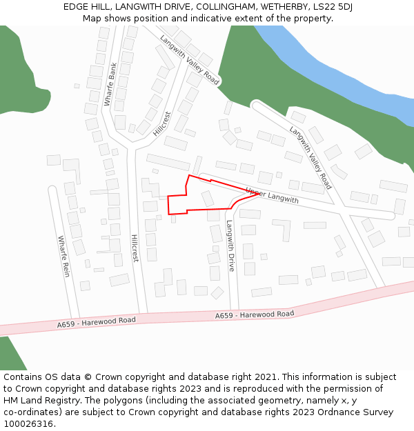 EDGE HILL, LANGWITH DRIVE, COLLINGHAM, WETHERBY, LS22 5DJ: Location map and indicative extent of plot