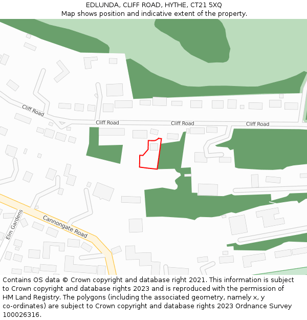 EDLUNDA, CLIFF ROAD, HYTHE, CT21 5XQ: Location map and indicative extent of plot