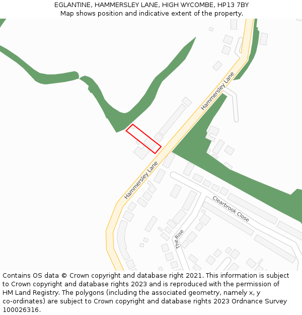 EGLANTINE, HAMMERSLEY LANE, HIGH WYCOMBE, HP13 7BY: Location map and indicative extent of plot