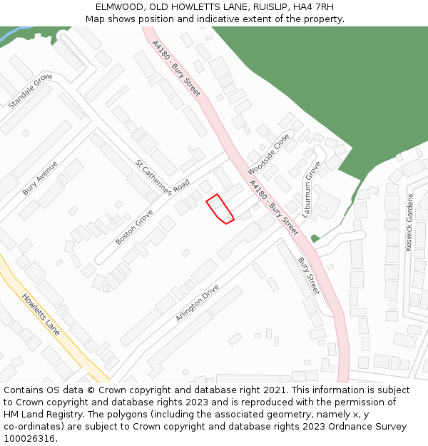 ELMWOOD, OLD HOWLETTS LANE, RUISLIP, HA4 7RH: Location map and indicative extent of plot