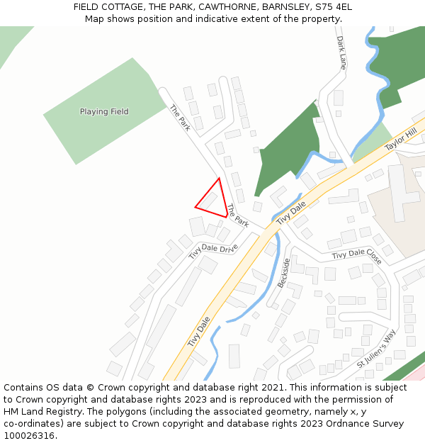 FIELD COTTAGE, THE PARK, CAWTHORNE, BARNSLEY, S75 4EL: Location map and indicative extent of plot