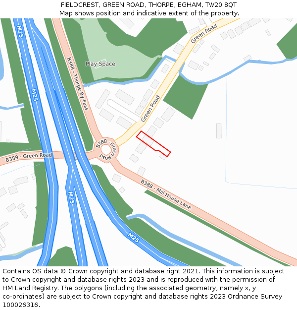 FIELDCREST, GREEN ROAD, THORPE, EGHAM, TW20 8QT: Location map and indicative extent of plot