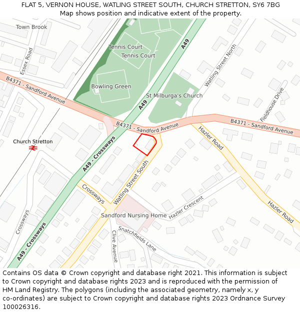 FLAT 5, VERNON HOUSE, WATLING STREET SOUTH, CHURCH STRETTON, SY6 7BG: Location map and indicative extent of plot