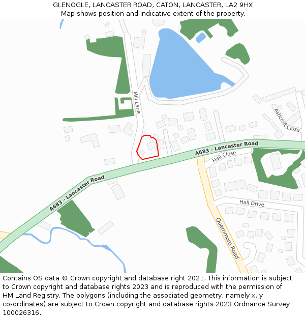 GLENOGLE, LANCASTER ROAD, CATON, LANCASTER, LA2 9HX: Location map and indicative extent of plot