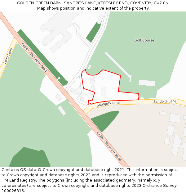 GOLDEN GREEN BARN, SANDPITS LANE, KERESLEY END, COVENTRY, CV7 8NJ: Location map and indicative extent of plot