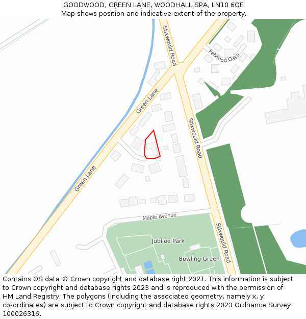 GOODWOOD, GREEN LANE, WOODHALL SPA, LN10 6QE: Location map and indicative extent of plot