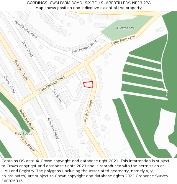 GORDINGS, CWM FARM ROAD, SIX BELLS, ABERTILLERY, NP13 2PA: Location map and indicative extent of plot