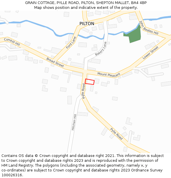 GRAIN COTTAGE, PYLLE ROAD, PILTON, SHEPTON MALLET, BA4 4BP: Location map and indicative extent of plot