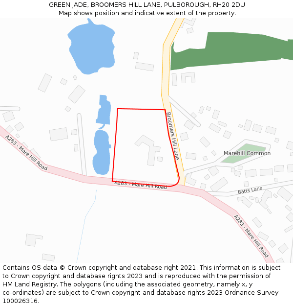 GREEN JADE, BROOMERS HILL LANE, PULBOROUGH, RH20 2DU: Location map and indicative extent of plot