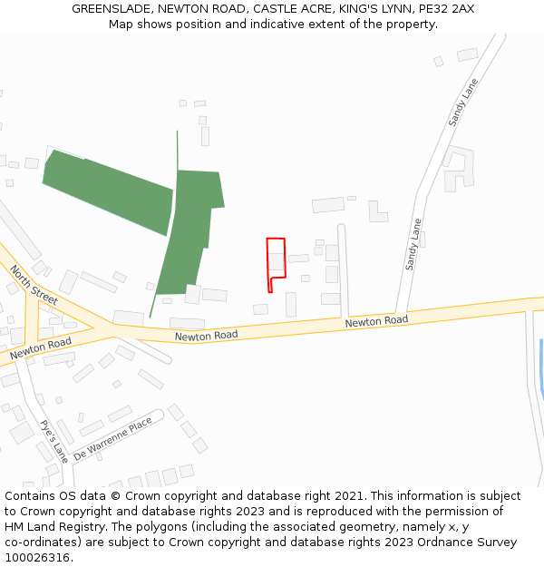 GREENSLADE, NEWTON ROAD, CASTLE ACRE, KING'S LYNN, PE32 2AX: Location map and indicative extent of plot