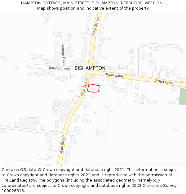 HAMPTON COTTAGE, MAIN STREET, BISHAMPTON, PERSHORE, WR10 2NH: Location map and indicative extent of plot