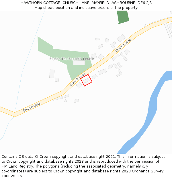 HAWTHORN COTTAGE, CHURCH LANE, MAYFIELD, ASHBOURNE, DE6 2JR: Location map and indicative extent of plot