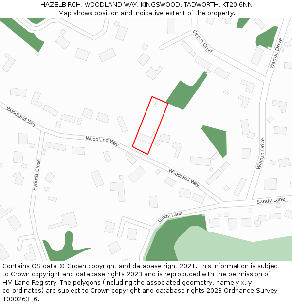 HAZELBIRCH, WOODLAND WAY, KINGSWOOD, TADWORTH, KT20 6NN: Location map and indicative extent of plot