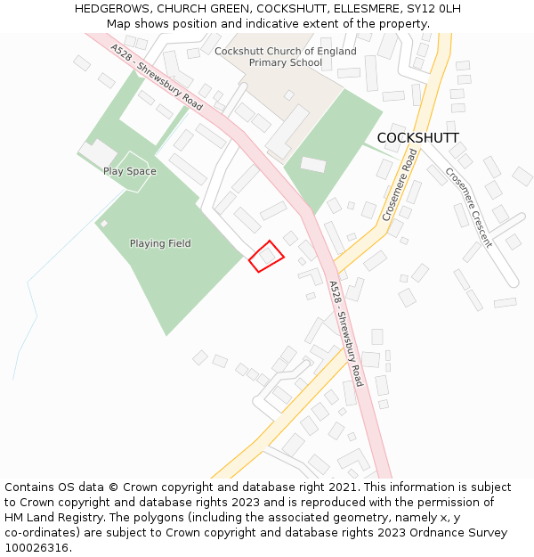 HEDGEROWS, CHURCH GREEN, COCKSHUTT, ELLESMERE, SY12 0LH: Location map and indicative extent of plot