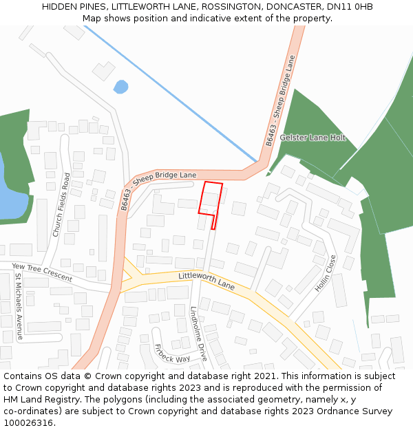 HIDDEN PINES, LITTLEWORTH LANE, ROSSINGTON, DONCASTER, DN11 0HB: Location map and indicative extent of plot