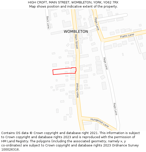 HIGH CROFT, MAIN STREET, WOMBLETON, YORK, YO62 7RX: Location map and indicative extent of plot