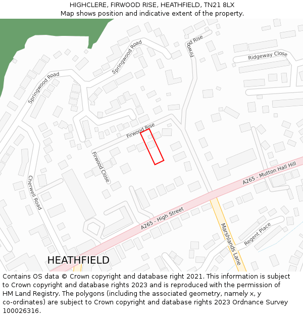 HIGHCLERE, FIRWOOD RISE, HEATHFIELD, TN21 8LX: Location map and indicative extent of plot