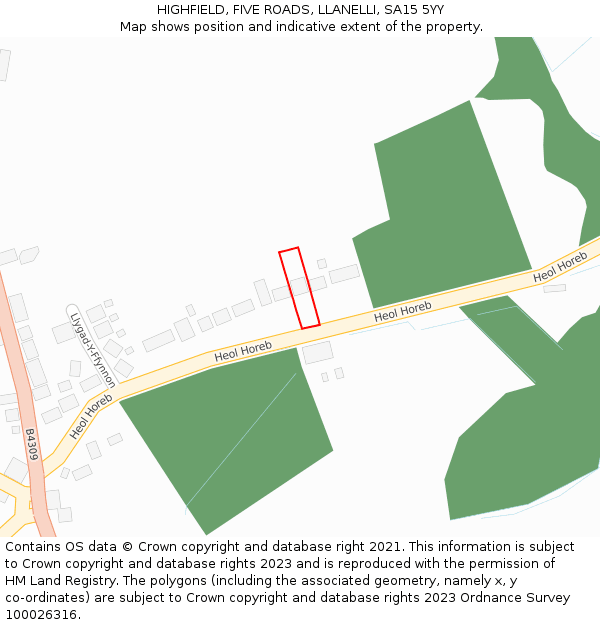 HIGHFIELD, FIVE ROADS, LLANELLI, SA15 5YY: Location map and indicative extent of plot