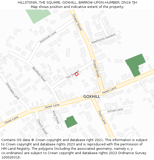 HILLSTONIA, THE SQUARE, GOXHILL, BARROW-UPON-HUMBER, DN19 7JH: Location map and indicative extent of plot