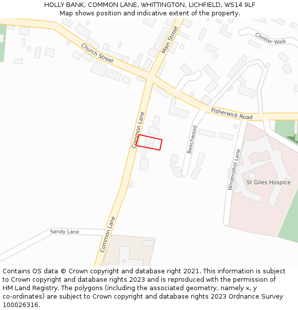 HOLLY BANK, COMMON LANE, WHITTINGTON, LICHFIELD, WS14 9LF: Location map and indicative extent of plot