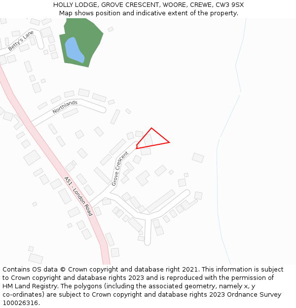 HOLLY LODGE, GROVE CRESCENT, WOORE, CREWE, CW3 9SX: Location map and indicative extent of plot