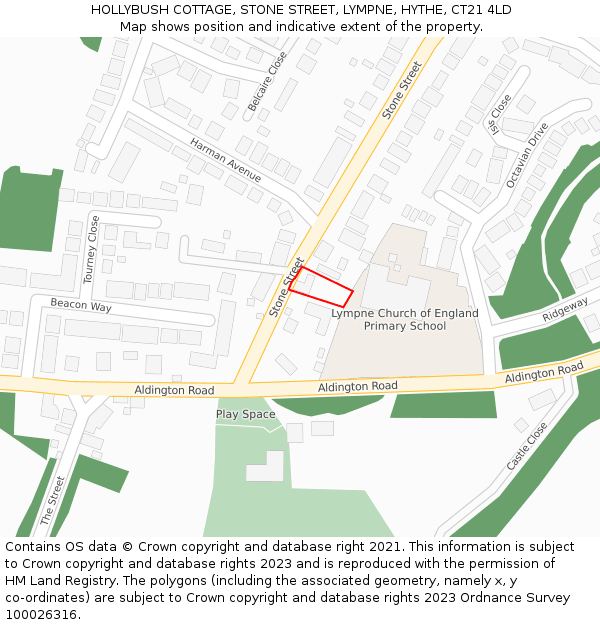 HOLLYBUSH COTTAGE, STONE STREET, LYMPNE, HYTHE, CT21 4LD: Location map and indicative extent of plot