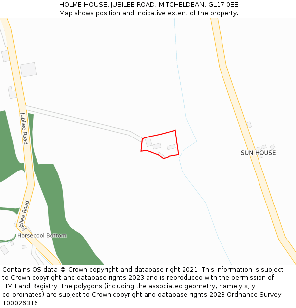 HOLME HOUSE, JUBILEE ROAD, MITCHELDEAN, GL17 0EE: Location map and indicative extent of plot