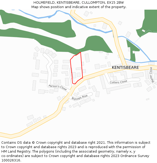 HOLMEFIELD, KENTISBEARE, CULLOMPTON, EX15 2BW: Location map and indicative extent of plot