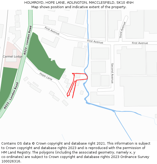 HOLMROYD, HOPE LANE, ADLINGTON, MACCLESFIELD, SK10 4NH: Location map and indicative extent of plot