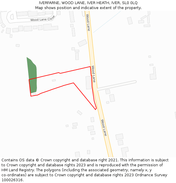 IVERFARNE, WOOD LANE, IVER HEATH, IVER, SL0 0LQ: Location map and indicative extent of plot